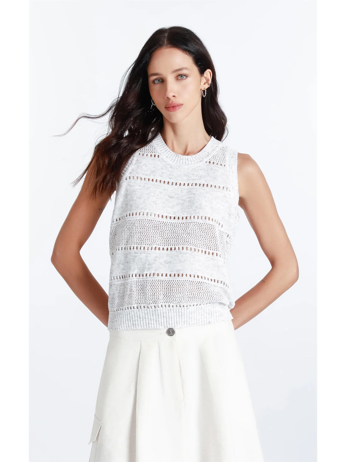 Blusa Flame Texture Stripes Sleeveless Natural — imagem 1