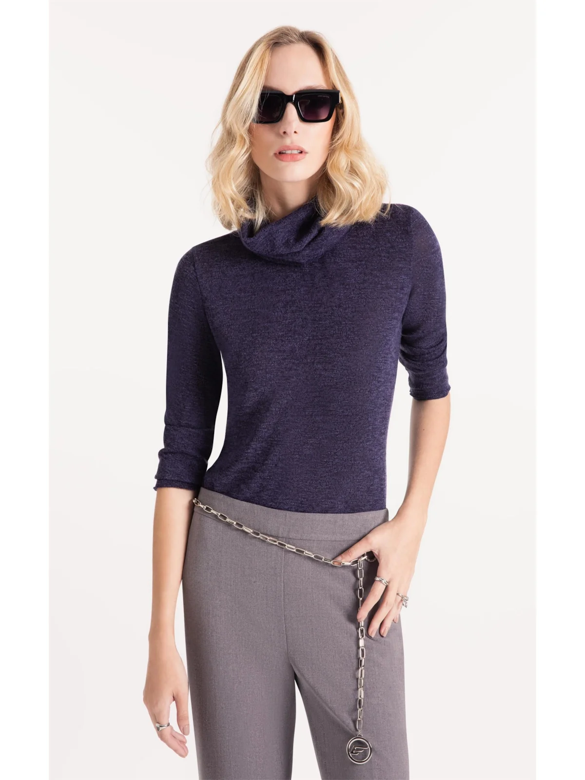 Blusa Jackie High Neck Sweater Dark Navy — imagem 1