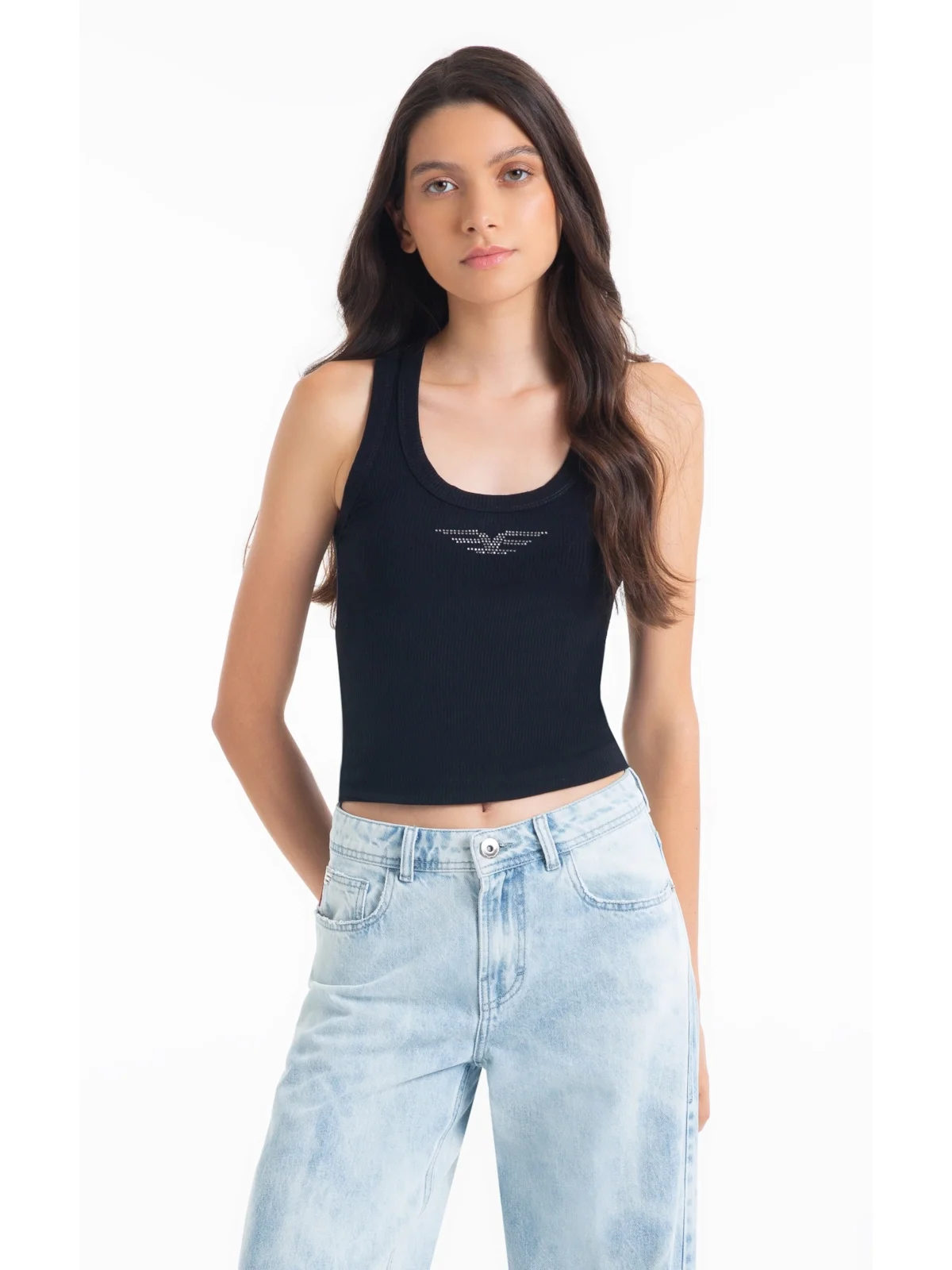 Blusa Regata Rib Easa Mirror Hotfix Preto — imagem 1
