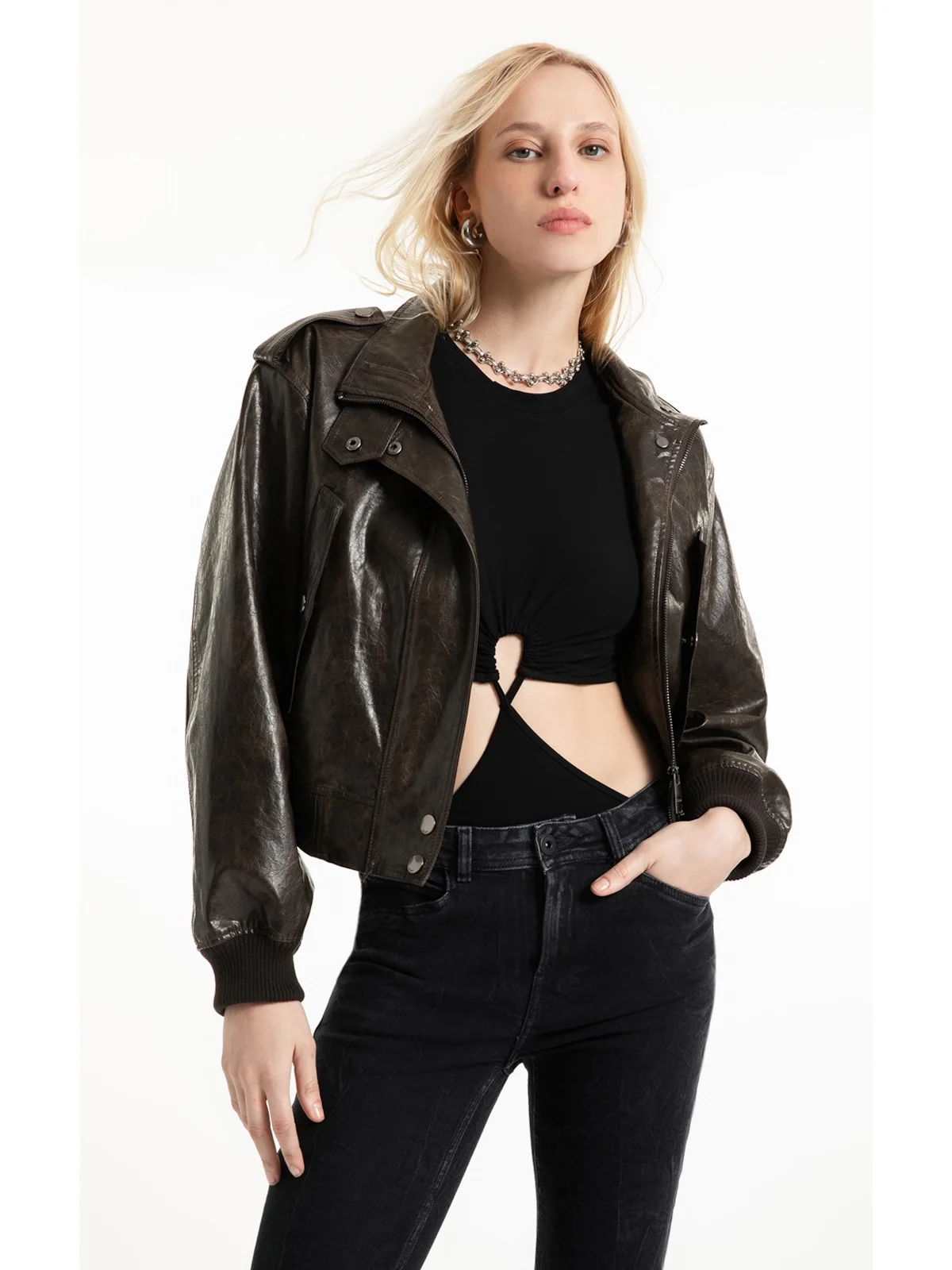 Jaqueta Vegan leather Aged Bomber Dark Brown — imagem 1