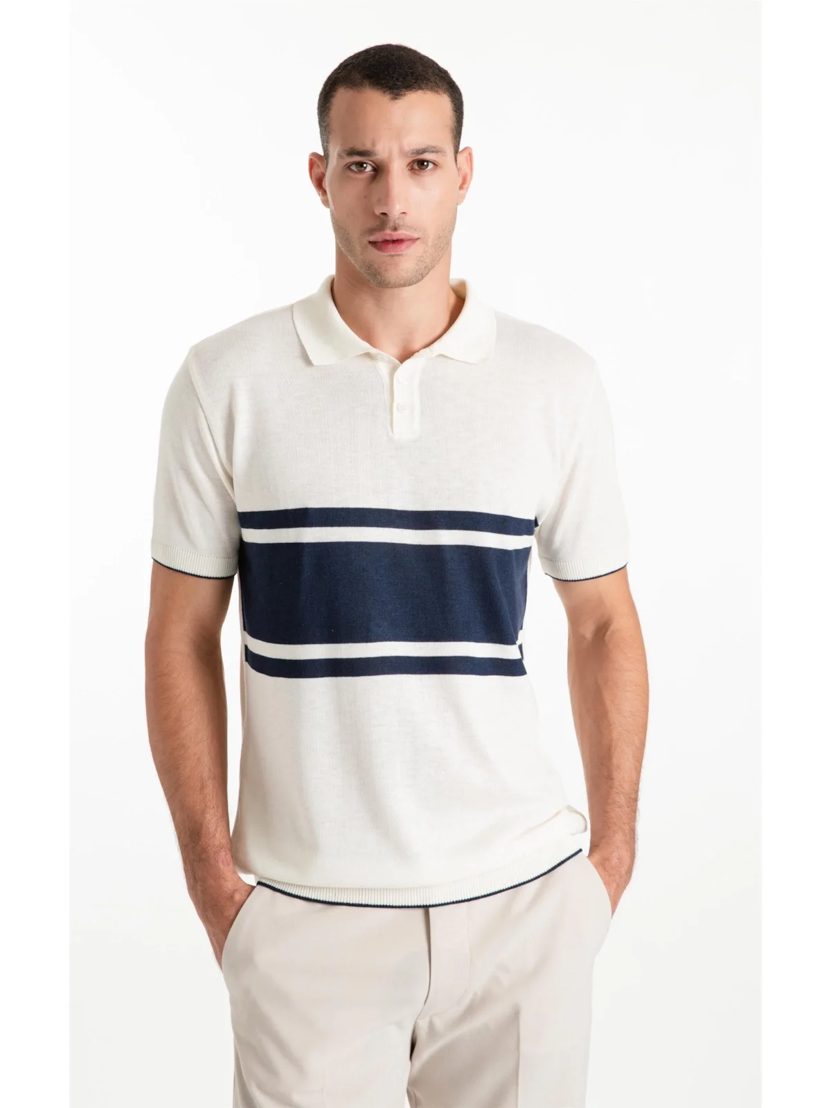 Polo Tricot Jersey Strip Off White — imagem 1