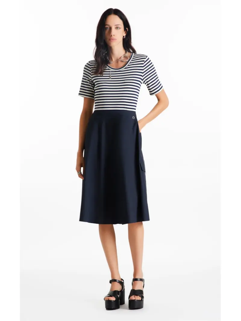 Vestido Tricoline Stripes Dark Navy