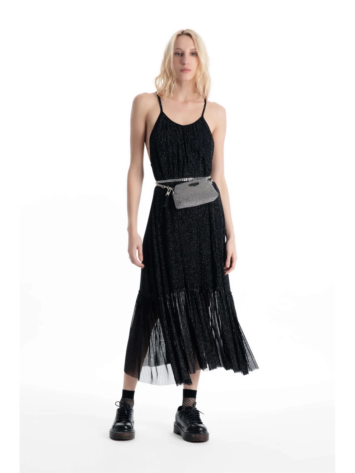 Vestido Tule Lurex Midi Preto — imagem 1