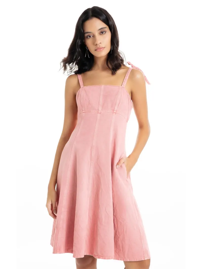 Vestido White Denim Laço Rosa Dusty