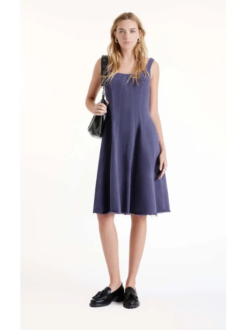 Vestido White Denim Purple Blue