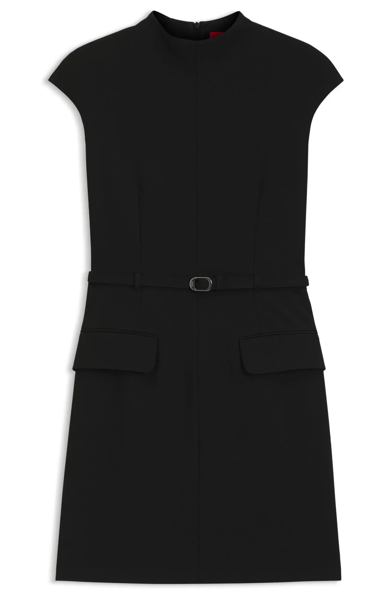 Vestido Com Gola Alta Ajustada e Cinto