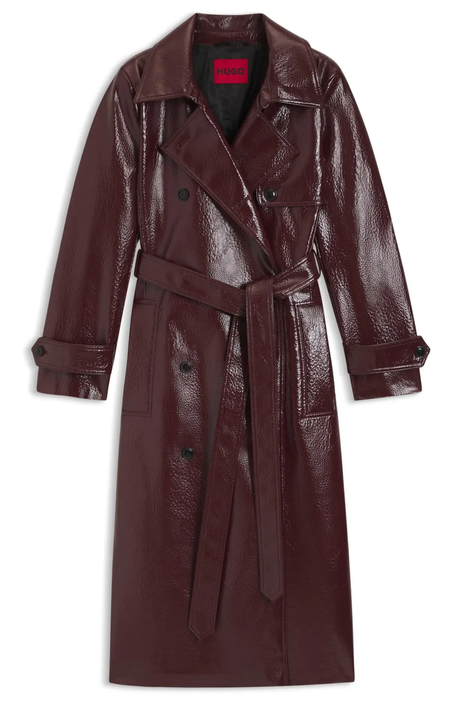 Trench Coat Transpassado Em Material Sintético