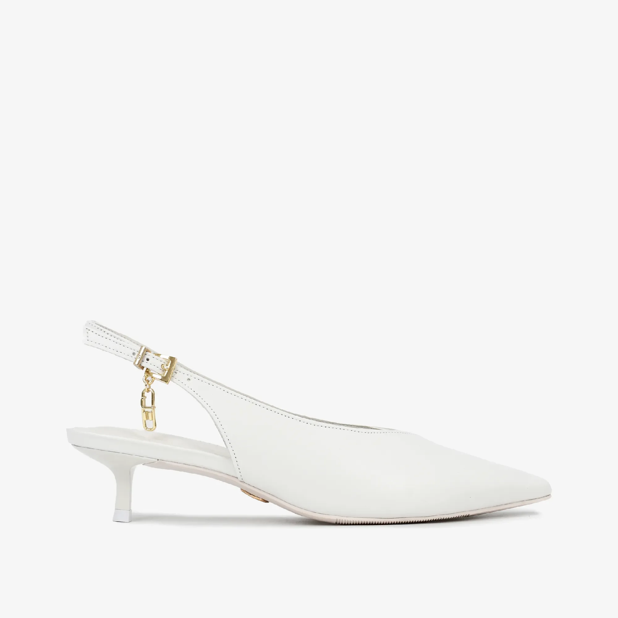 Slingback Salto Baixo Branco Couro — imagem 1
