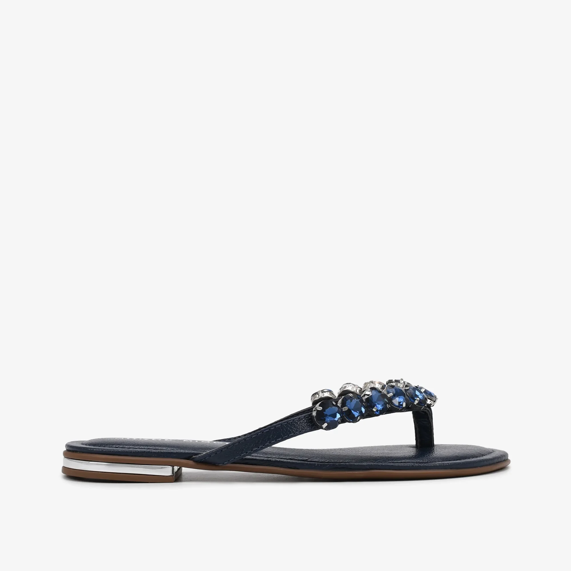 Chinelo Flat Pedrarias Azul Marinho Couro — imagem 1