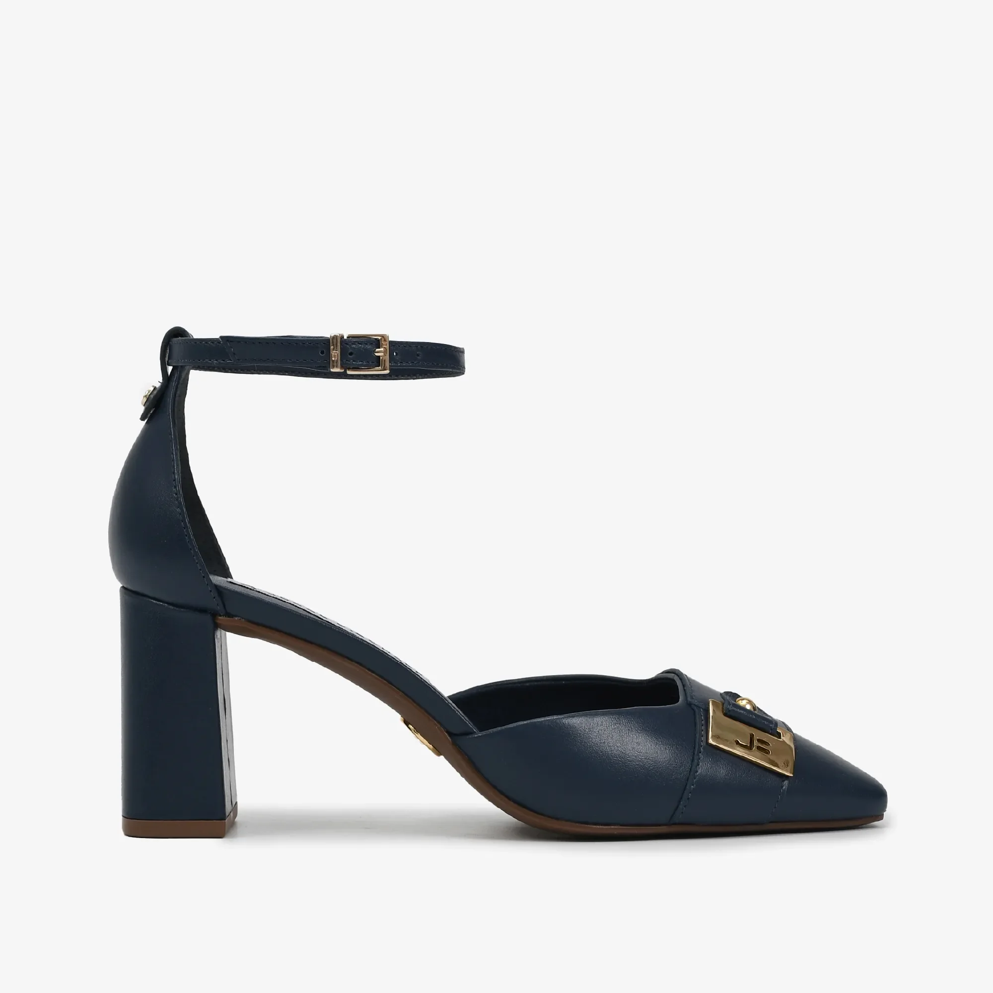 Scarpin Salto Bloco Azul Marinho Couro — imagem 1
