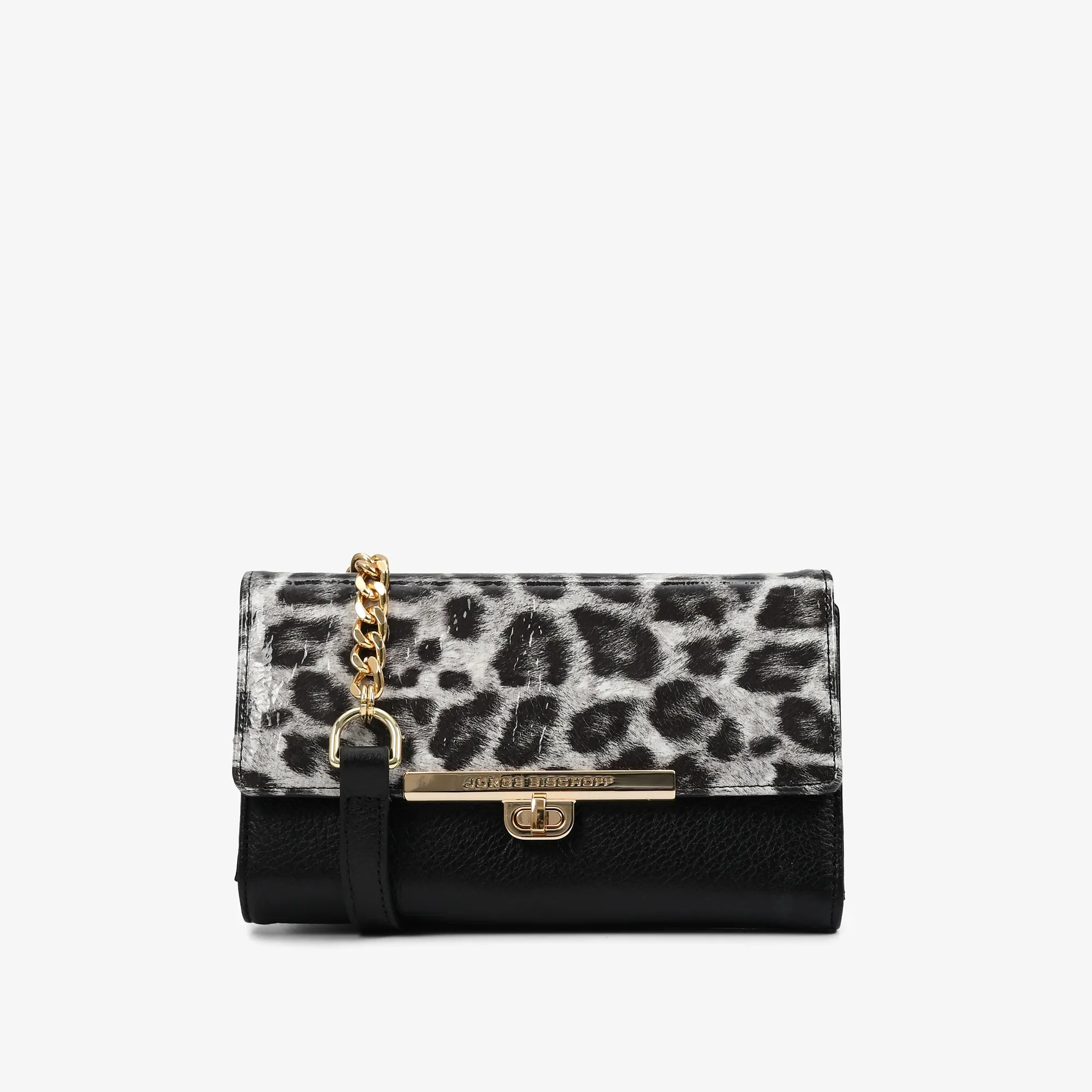 Bolsa Transversal Onça Preto Branco Couro — imagem 1