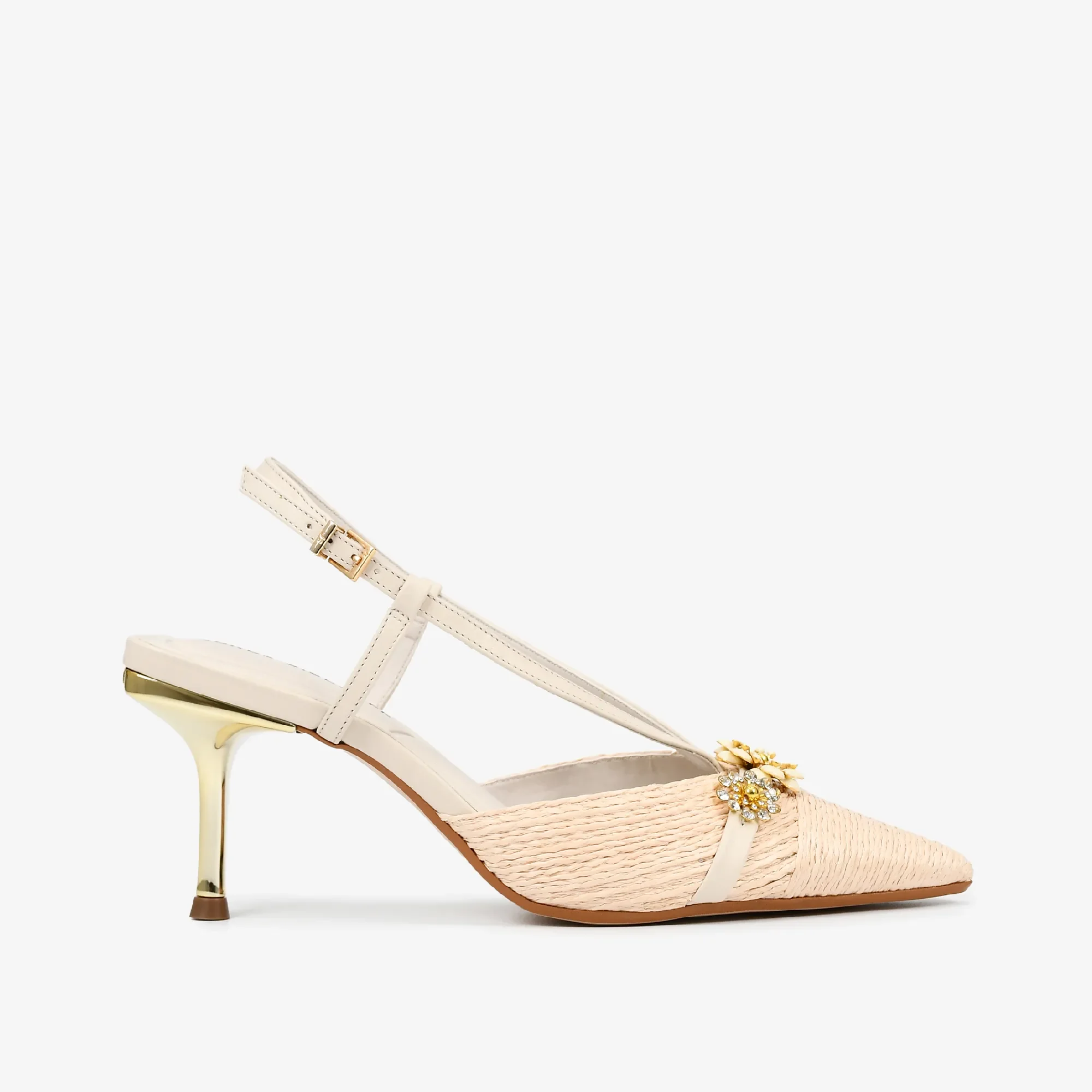 Slingback Florescer Off White Brulée Ráfia Couro — imagem 1