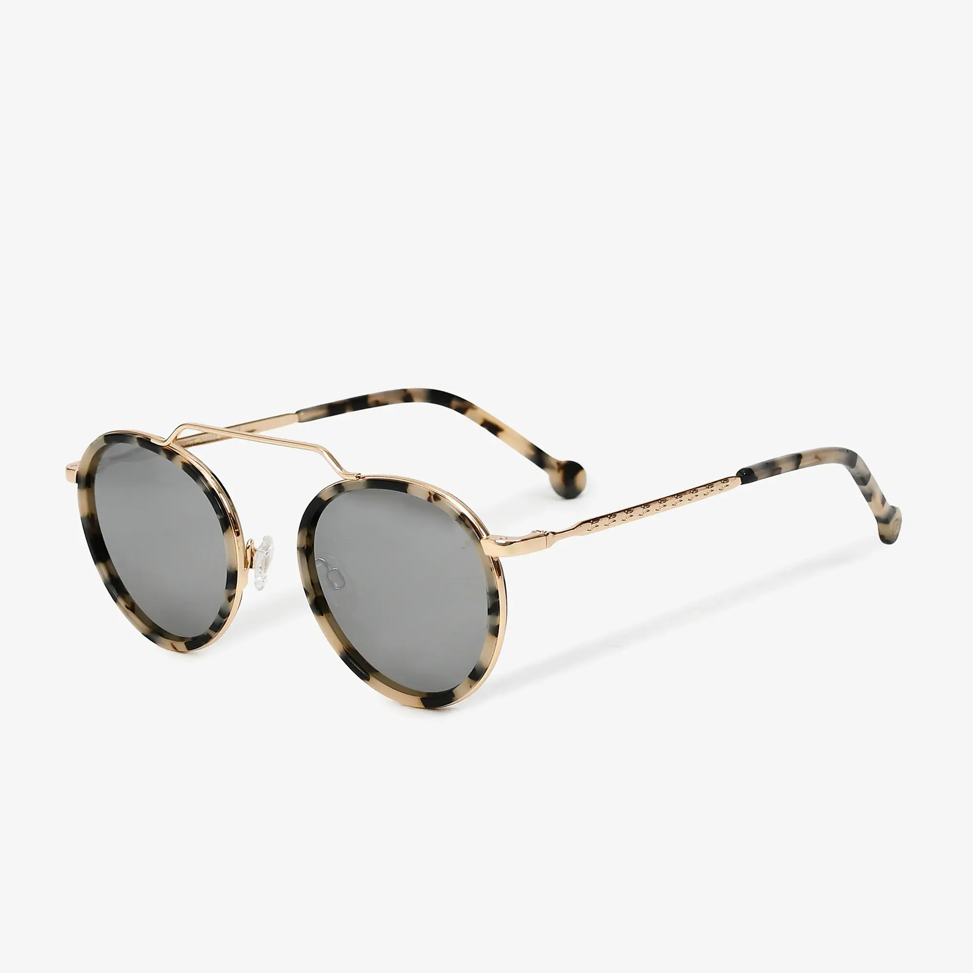 Óculos Viva Solar Redondo Cinza Espelhado Branco Tortoise