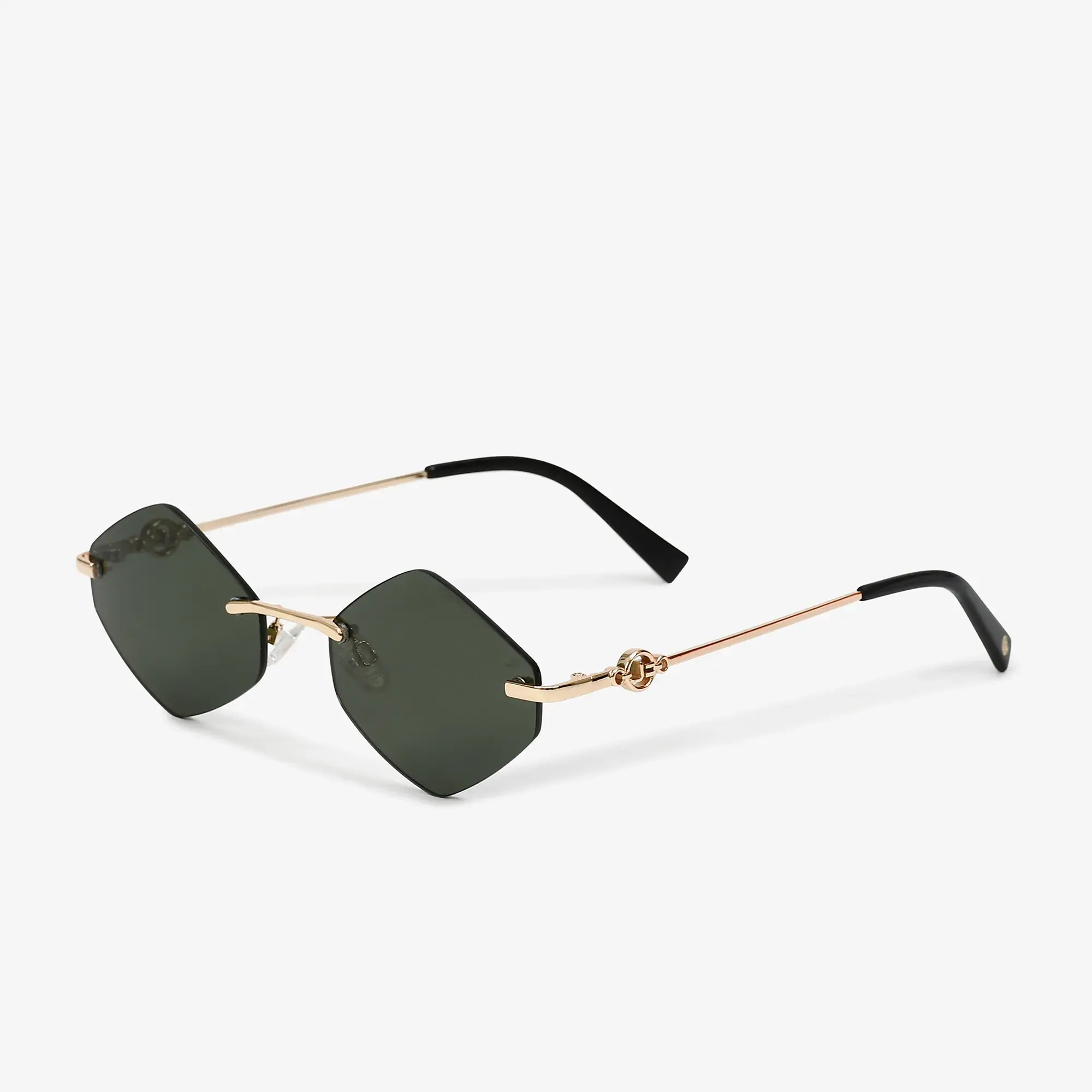 Óculos Ousada Solar Hexagonal Verde Dourado