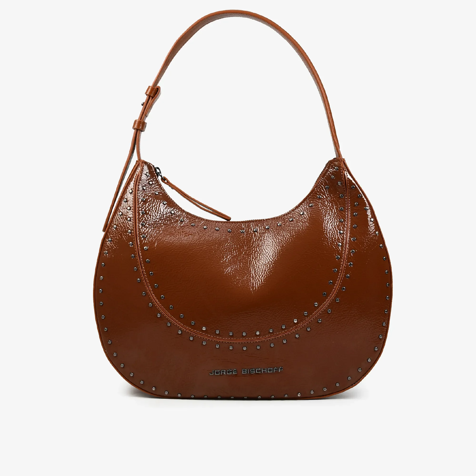 Bolsa Hobo Marrom Tabaco Tachas Couro — imagem 1