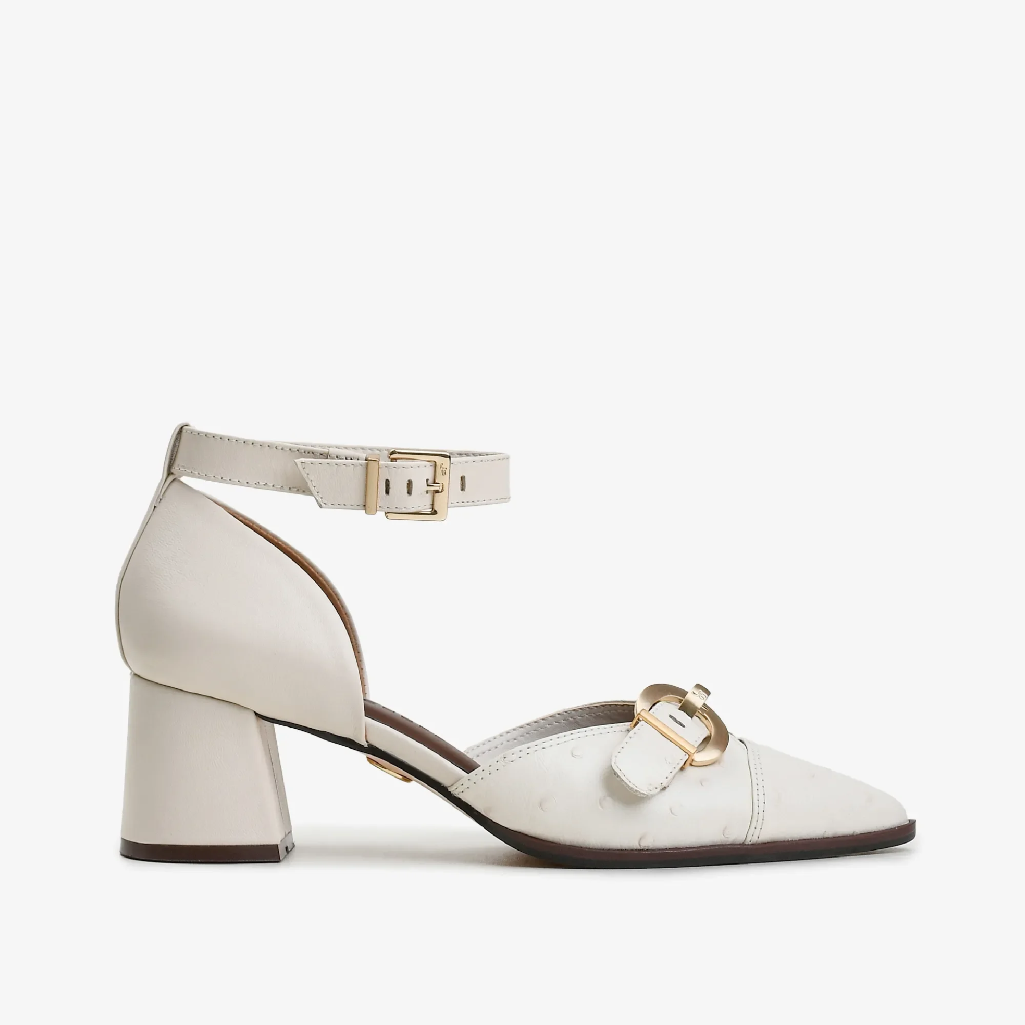 Scarpin Off White Algodão Couro Avestruz — imagem 1