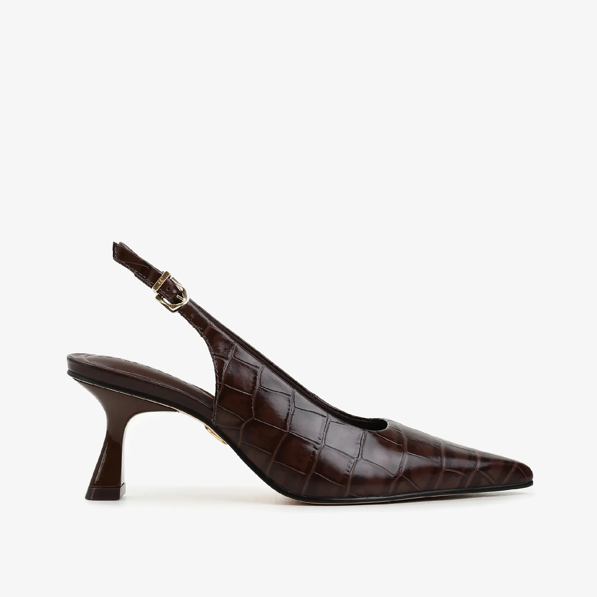 Slingback Café Marrom Couro Croco — imagem 1