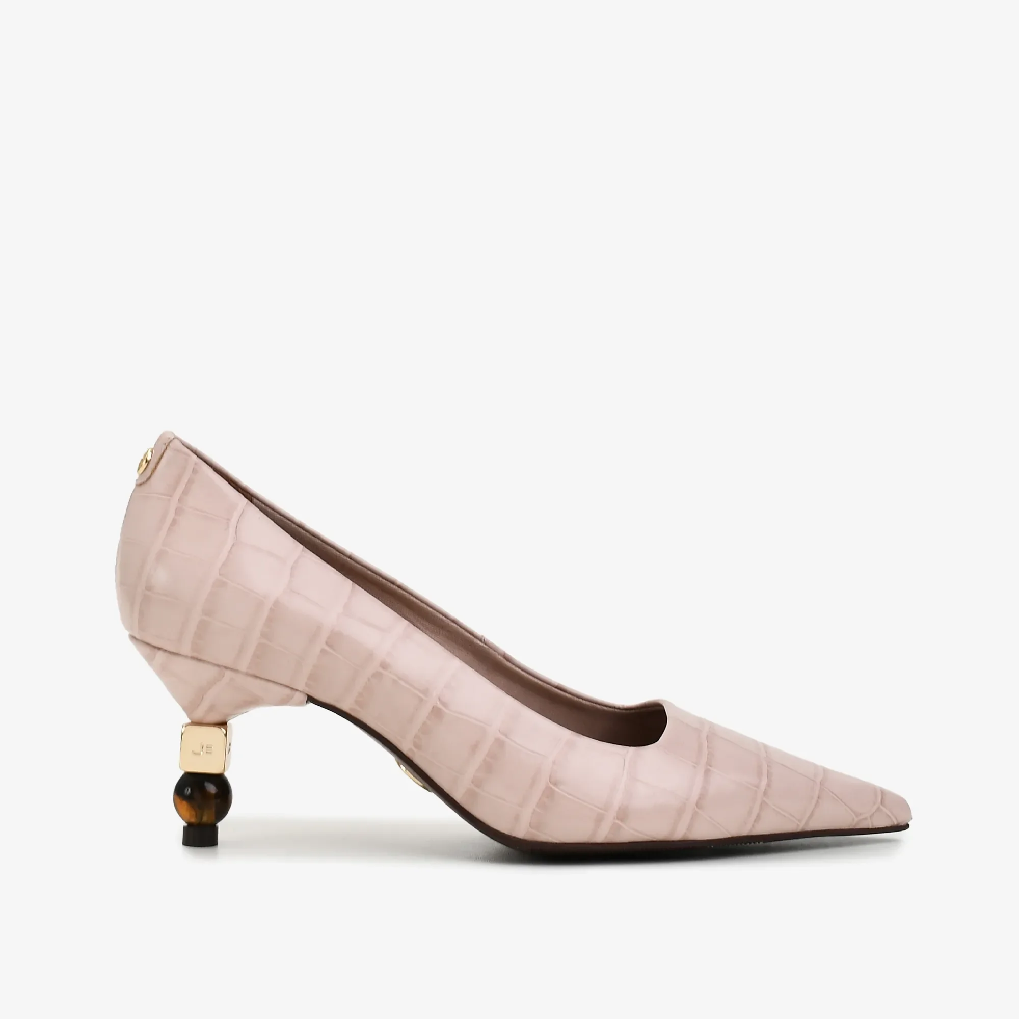 Scarpin Nude Turmalina Couro Croco — imagem 1