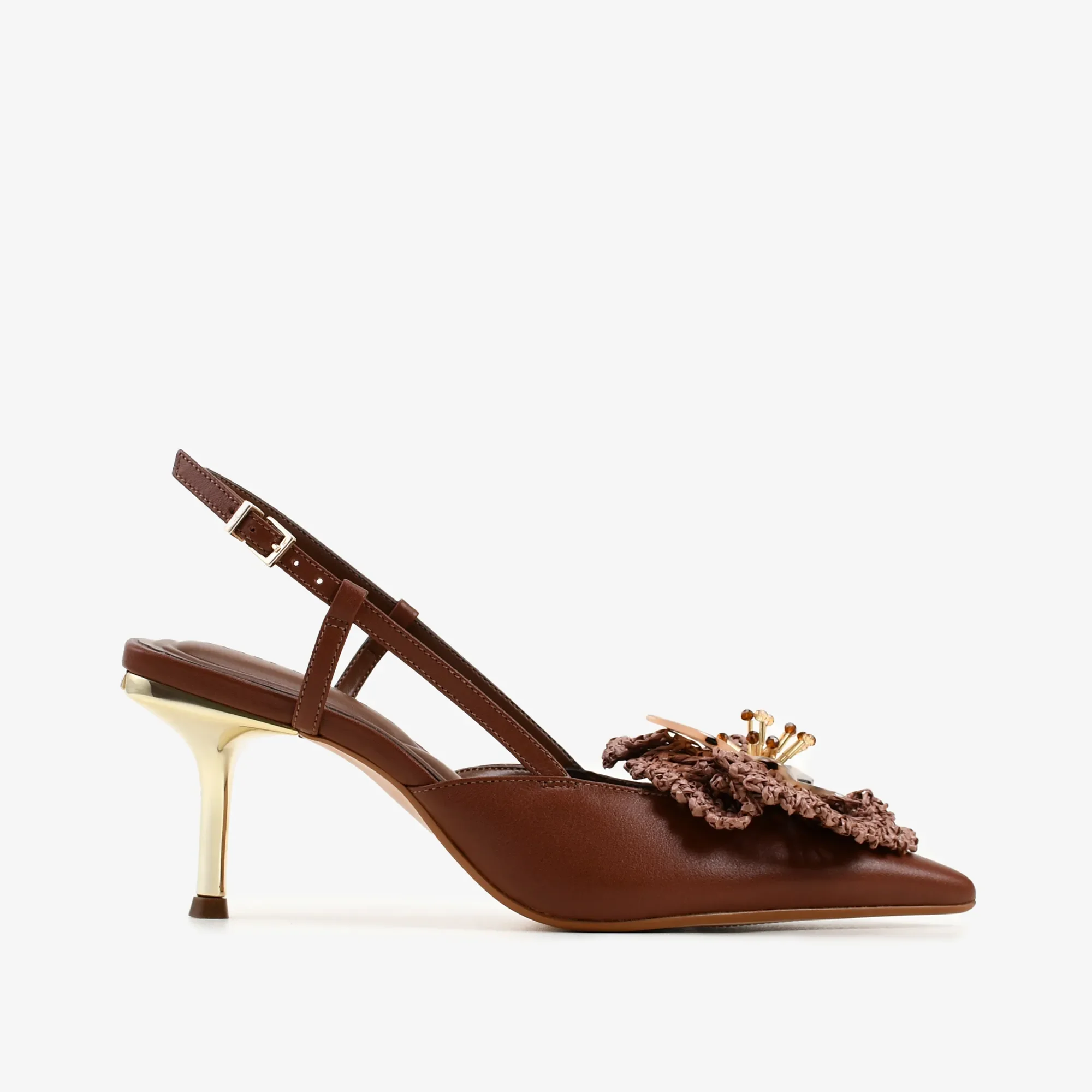 Slingback Flor Marrom Tabaco Couro — imagem 1