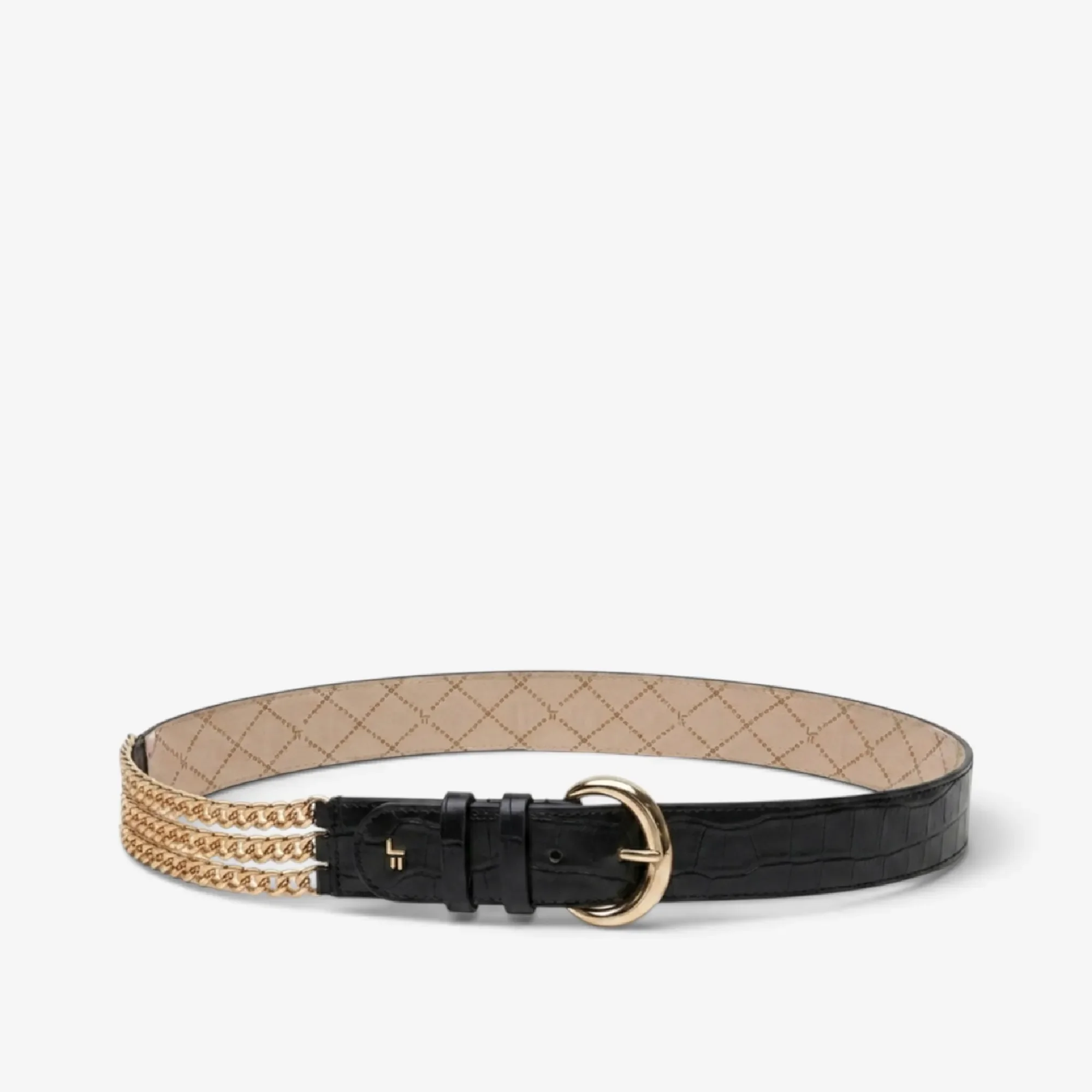 Cinto Preto Corrente Couro Croco