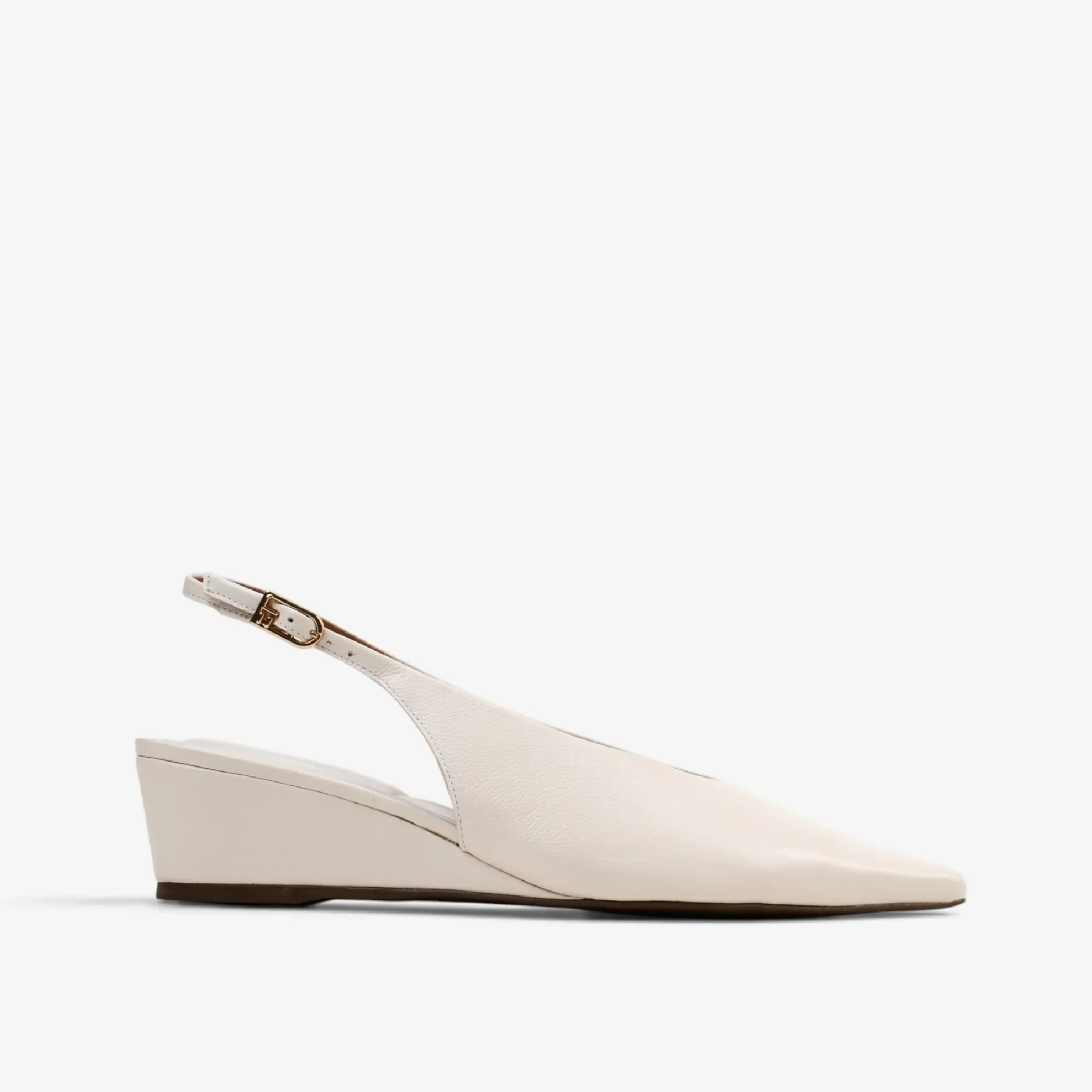 Slingback Salto Anabela Off White Algodão Couro — imagem 1