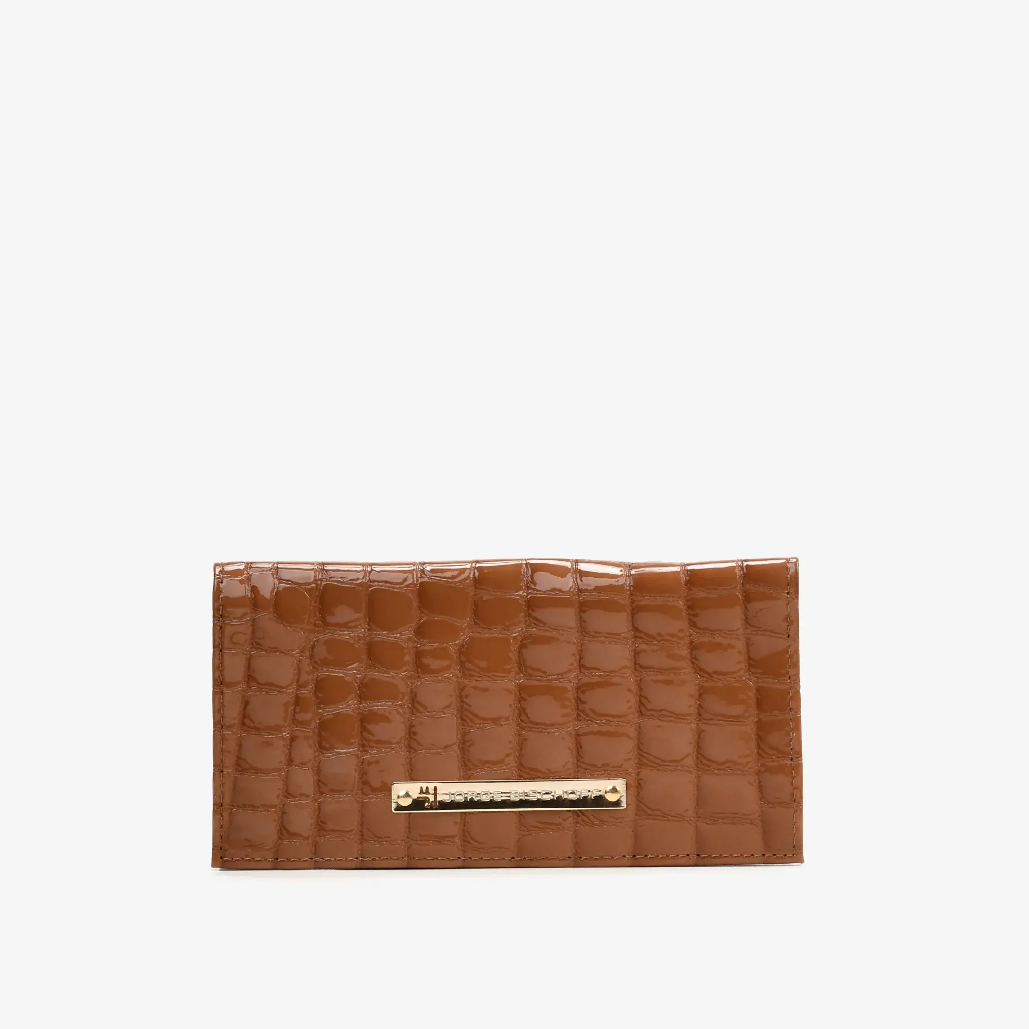Carteira Envelope Caramelo Mascavo Couro Croco