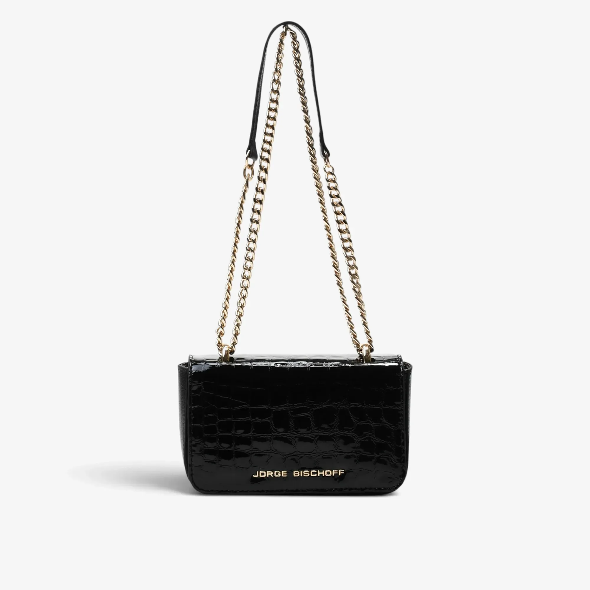 Bolsa Transversal Preto Dourado Couro Croco — imagem 1