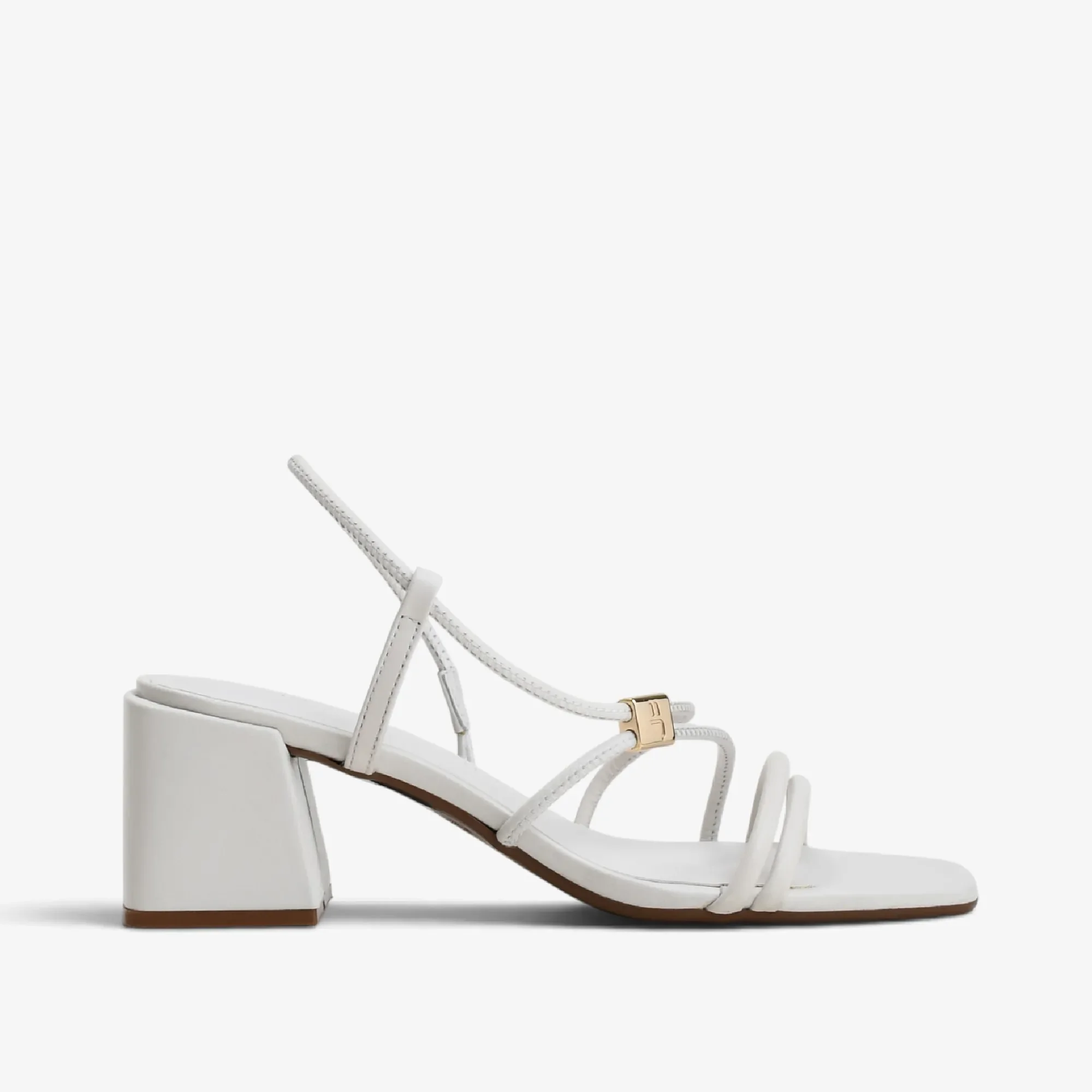 Sandália Salto Bloco Off White Algodão Couro — imagem 1