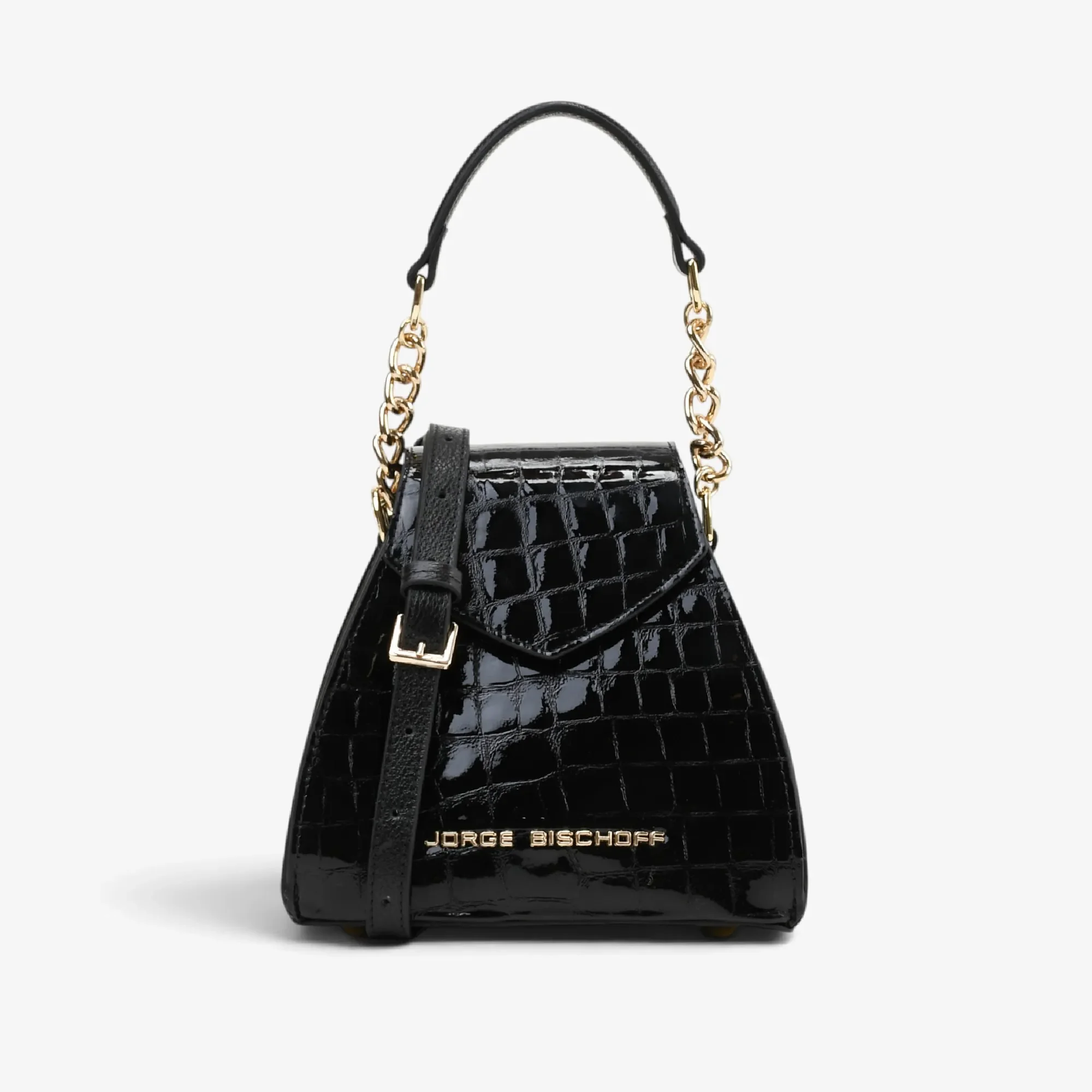 Bolsa Transversal Preto Couro Croco — imagem 1