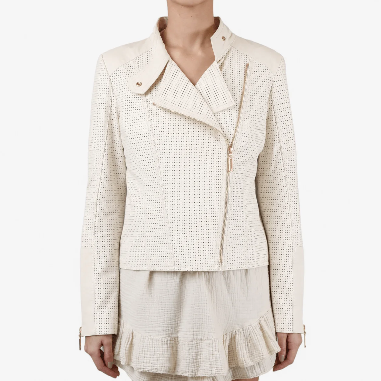 Jaqueta Perfecto Couro Off White Algodão — imagem 1