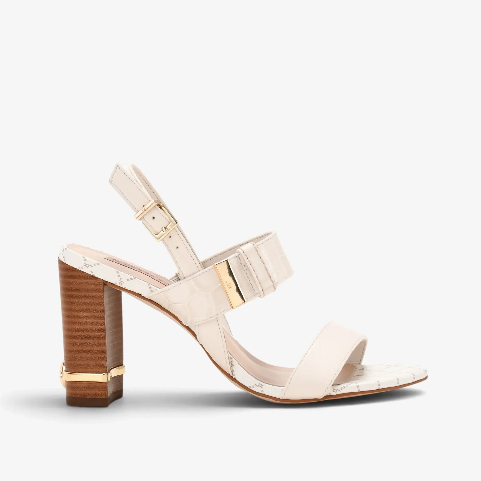Sandália Salto Bloco Off White Algodão Couro — imagem 1