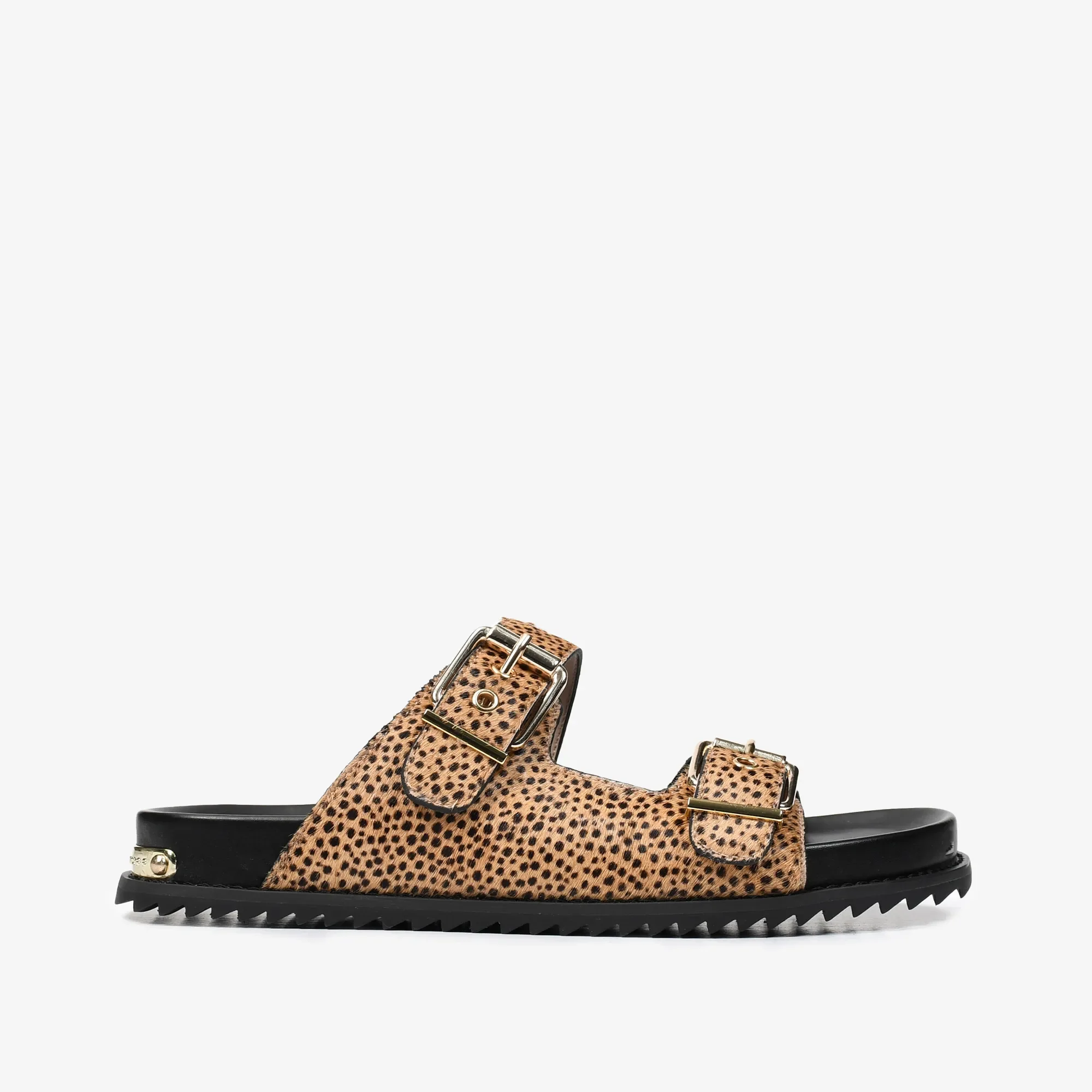 Slide Animal Print Fivelas Ilhóses Couro Pony — imagem 1