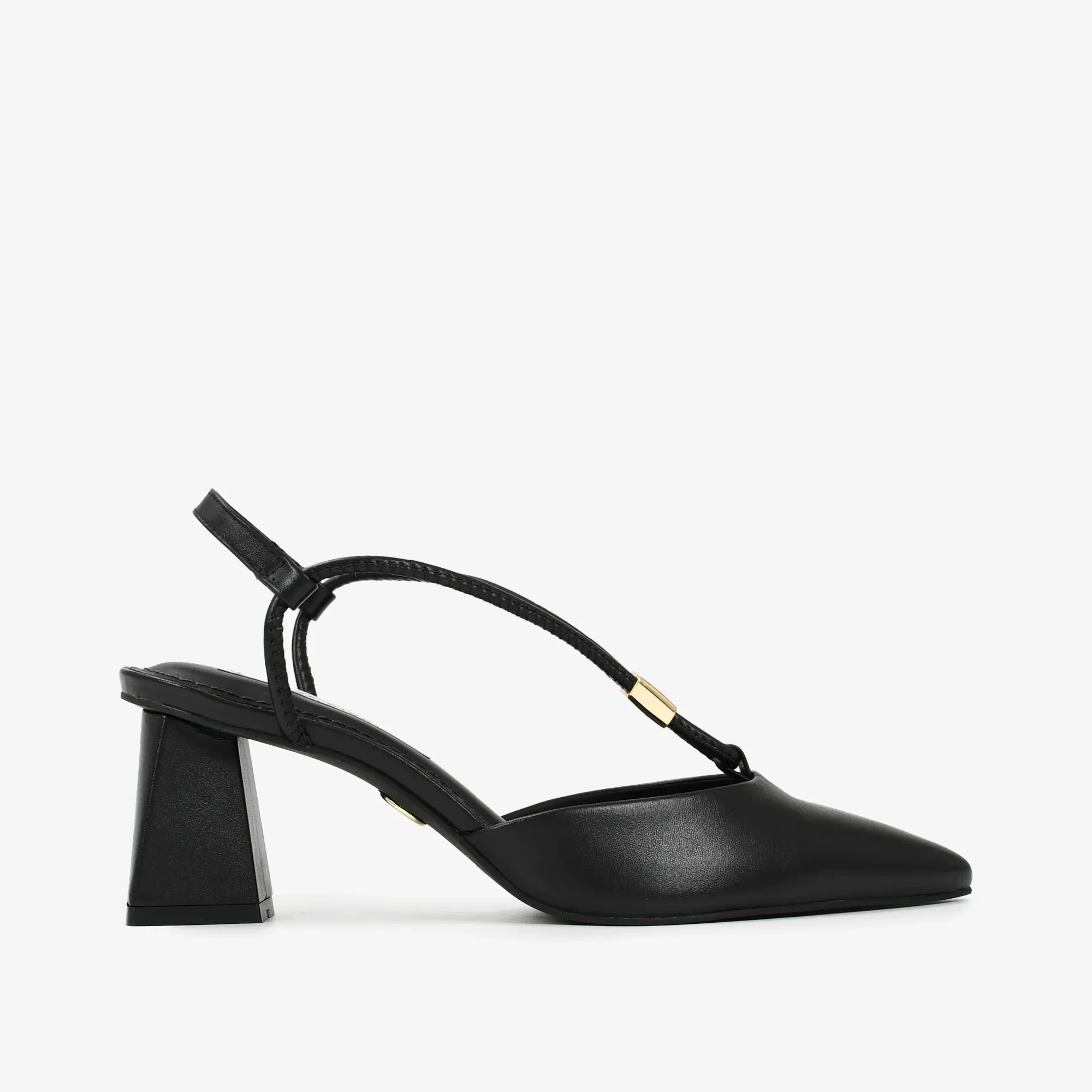 Slingback Salto Bloco Preto Couro — imagem 1
