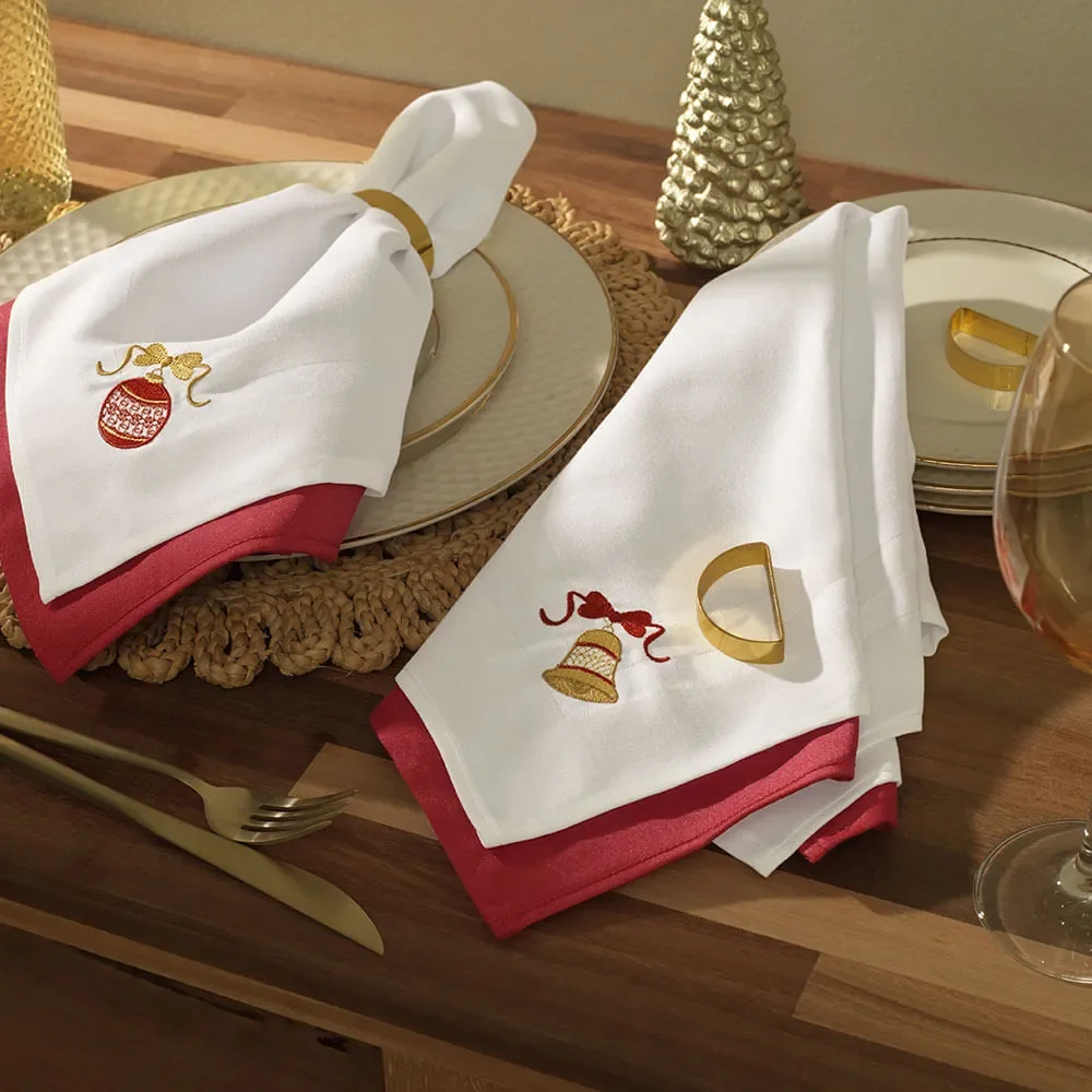 Kit 2 Guardanapos de Natal com Bordado Sinos Branco — imagem 1