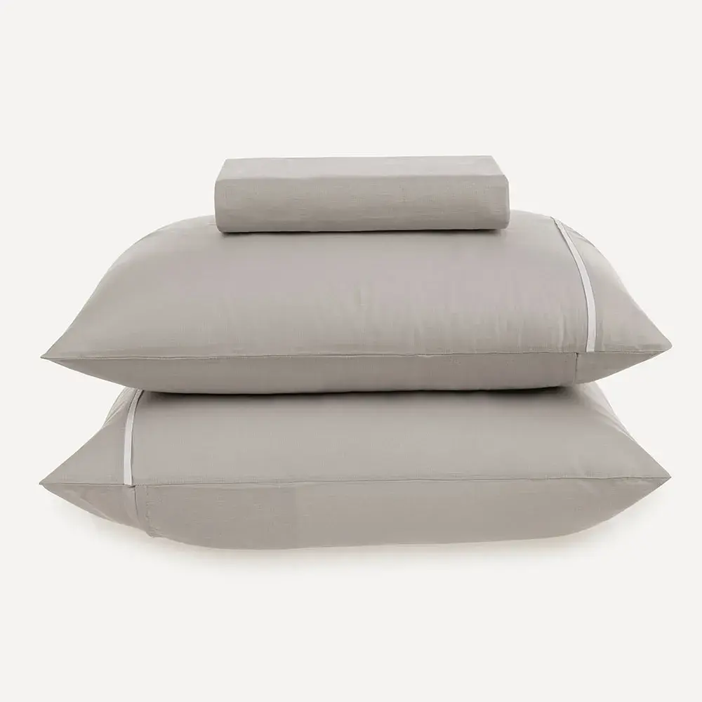 Lençol Casal com Elástico e Fronhas 100% Algodão Noah Prata / Branco