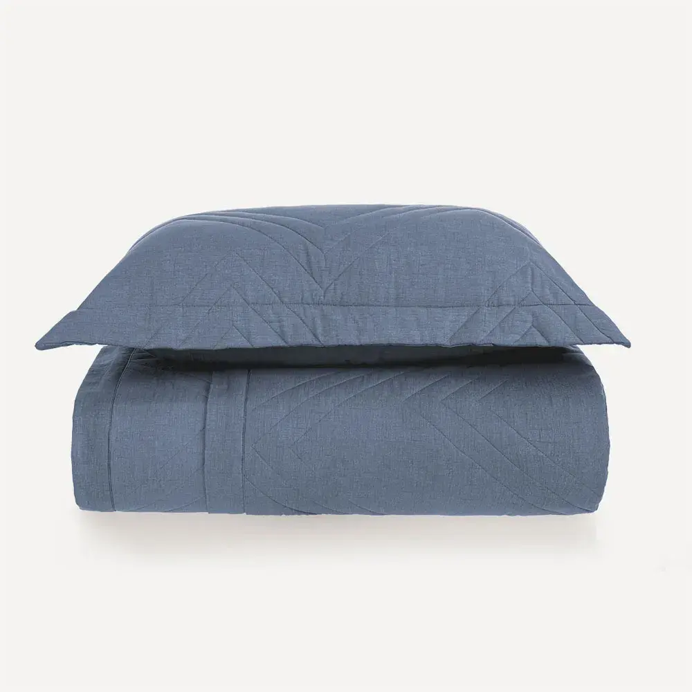 Colcha com Porta-travesseiro 100% Algodão Tesso Marinho