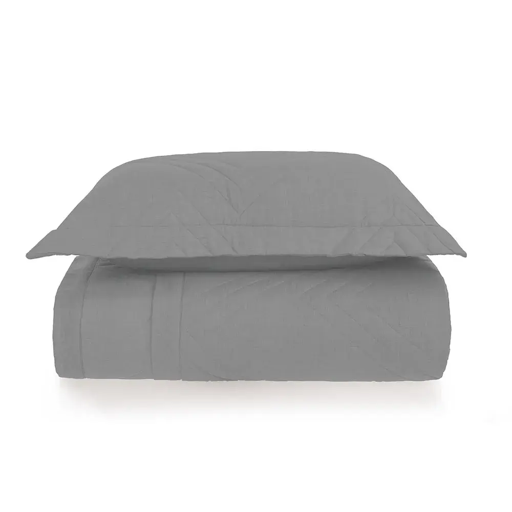 Colcha com Porta-travesseiro 100% Algodão Tesso Cinza