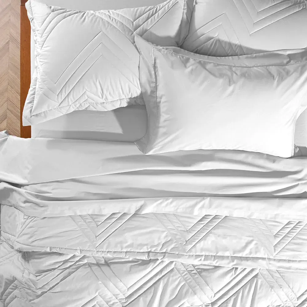 Colcha com Porta-travesseiro 200 Fios Ivy Branco