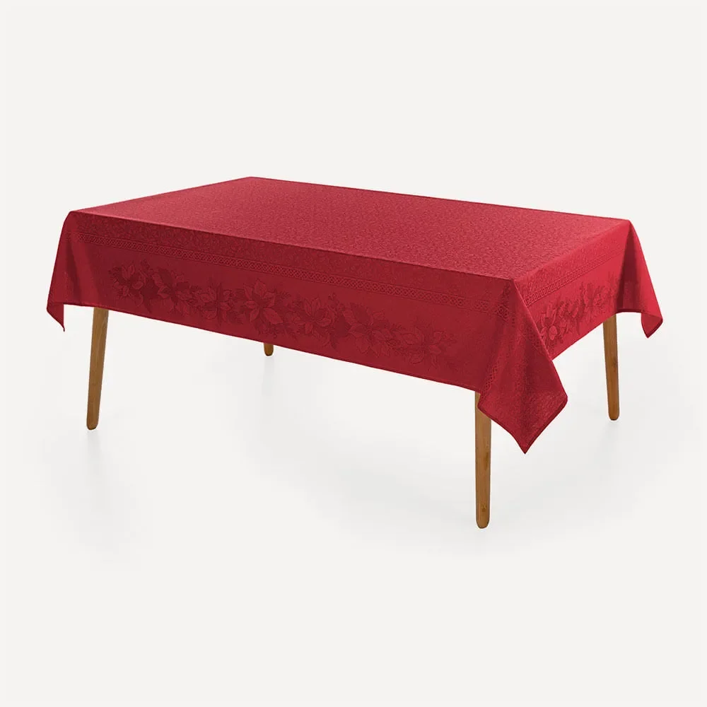 Toalha de Mesa Retangular 12 Lugares Flor Estrela Vermelho — imagem 1