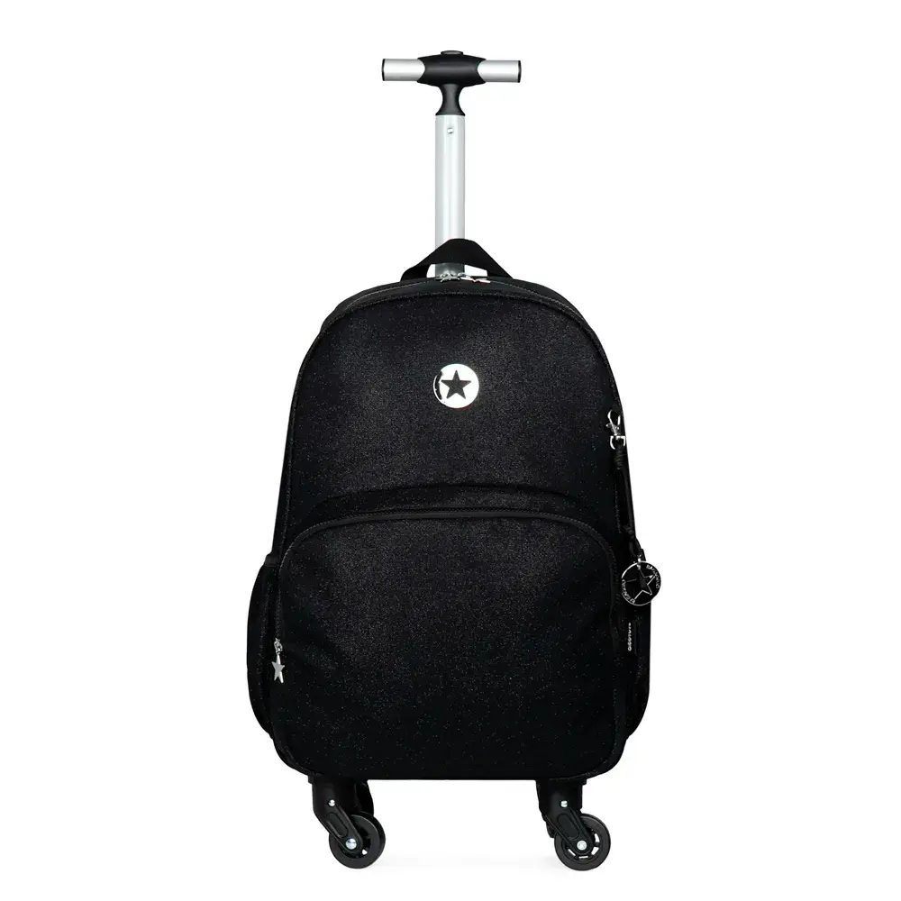 Mochila de Rodinha Juvenil Feminina Preta com Glitter