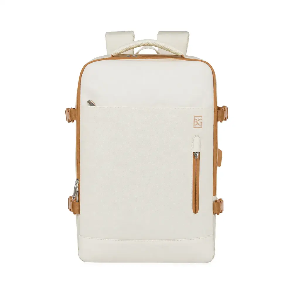 Mochila de Viagem Grande Expansível Explore Branco e Caramelo