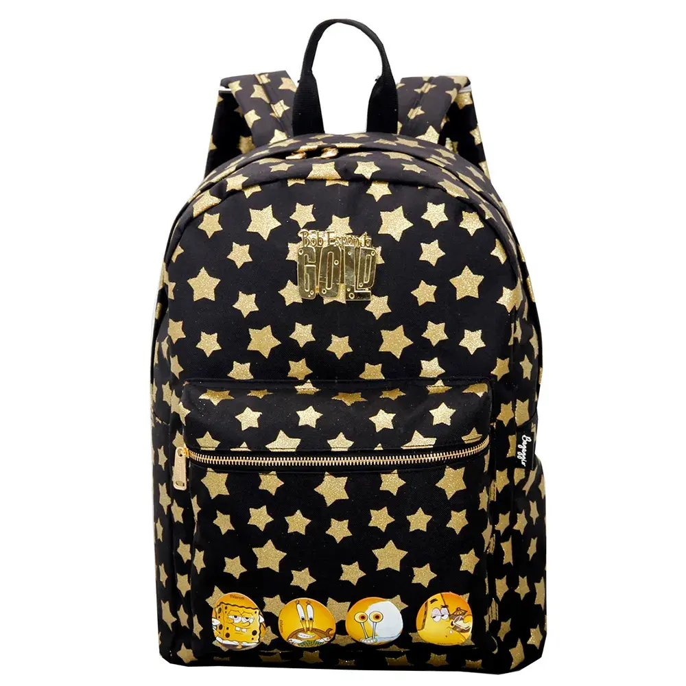 Mochila Escolar Masculina Bob Esponja Gold Preta