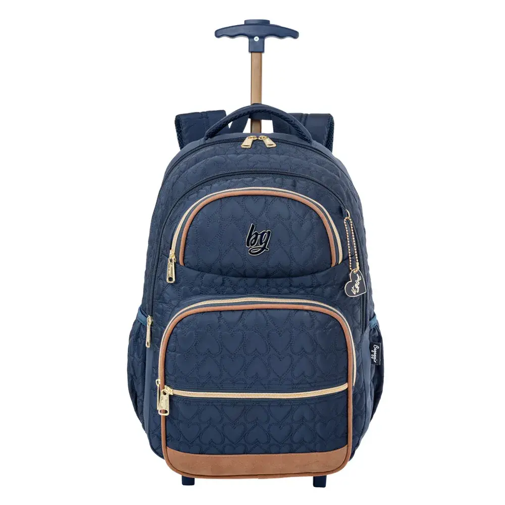 Mochila Escolar Feminina BG Girl com Rodinha Azul Escura