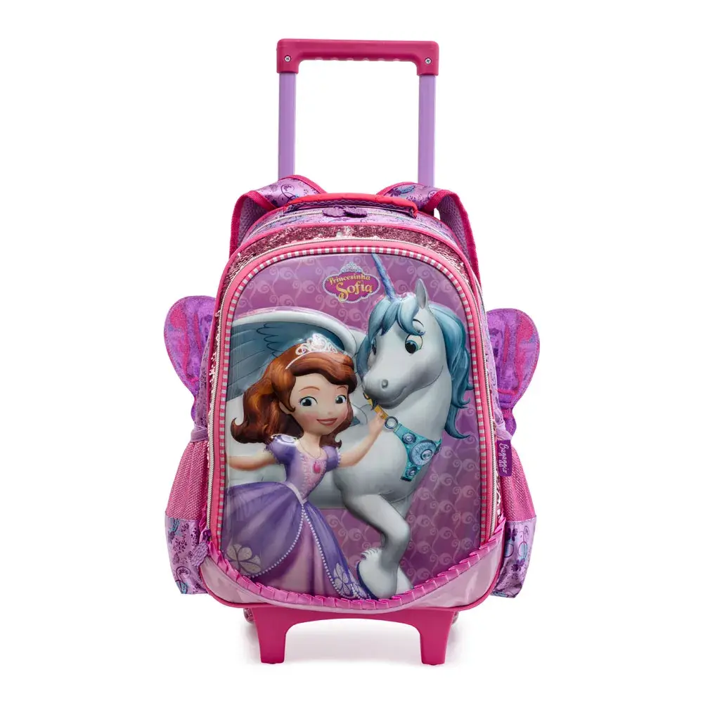 Mochila Escolar Feminina Disney Princesa Sofia com Rodinha Lilás