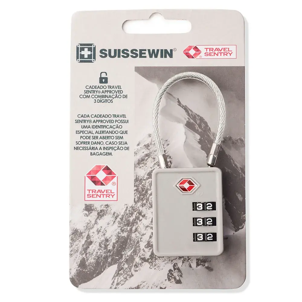 Cadeado para Mala TSA Cabo de Aço SwissOne Cinza