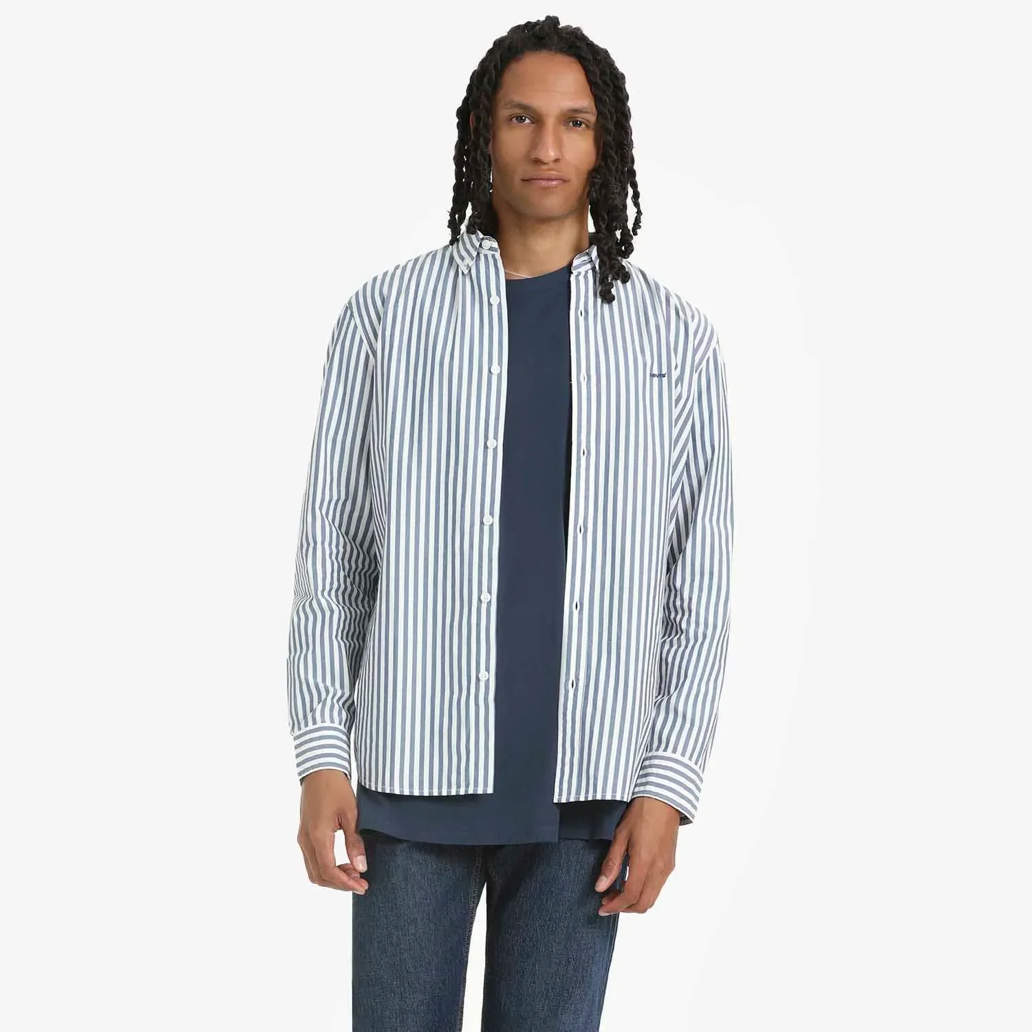 Camisa Levi's® Authentic Button Down Listrada Azul Claro Manga Longa — imagem 1