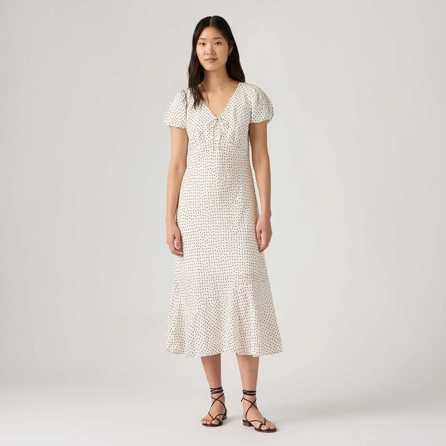 Vestido Levi's® Lira Midi Branco Poá Manga Curta