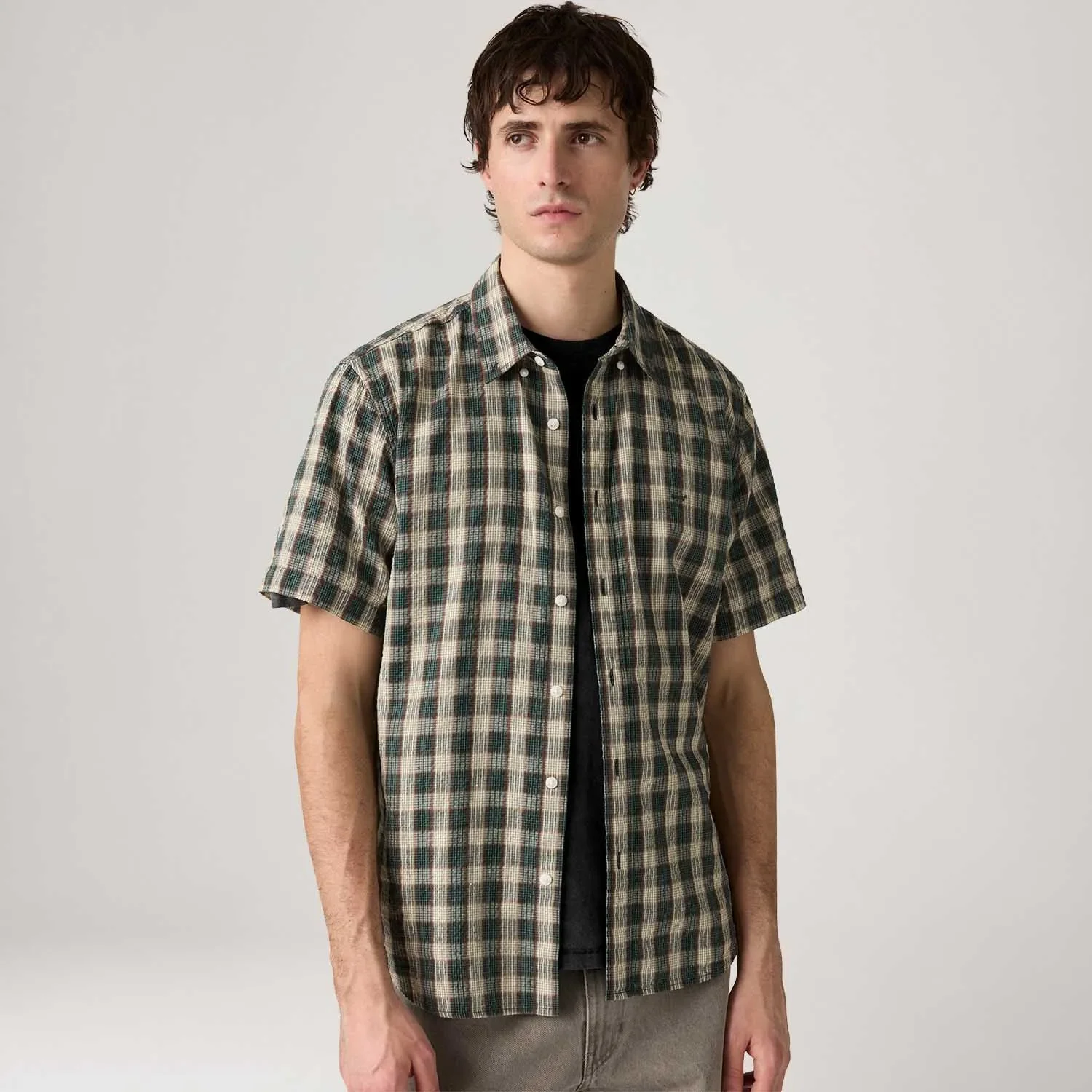 Camisa Levi's® Authentic Button Down Xadrez Bege MangaCurta — imagem 1