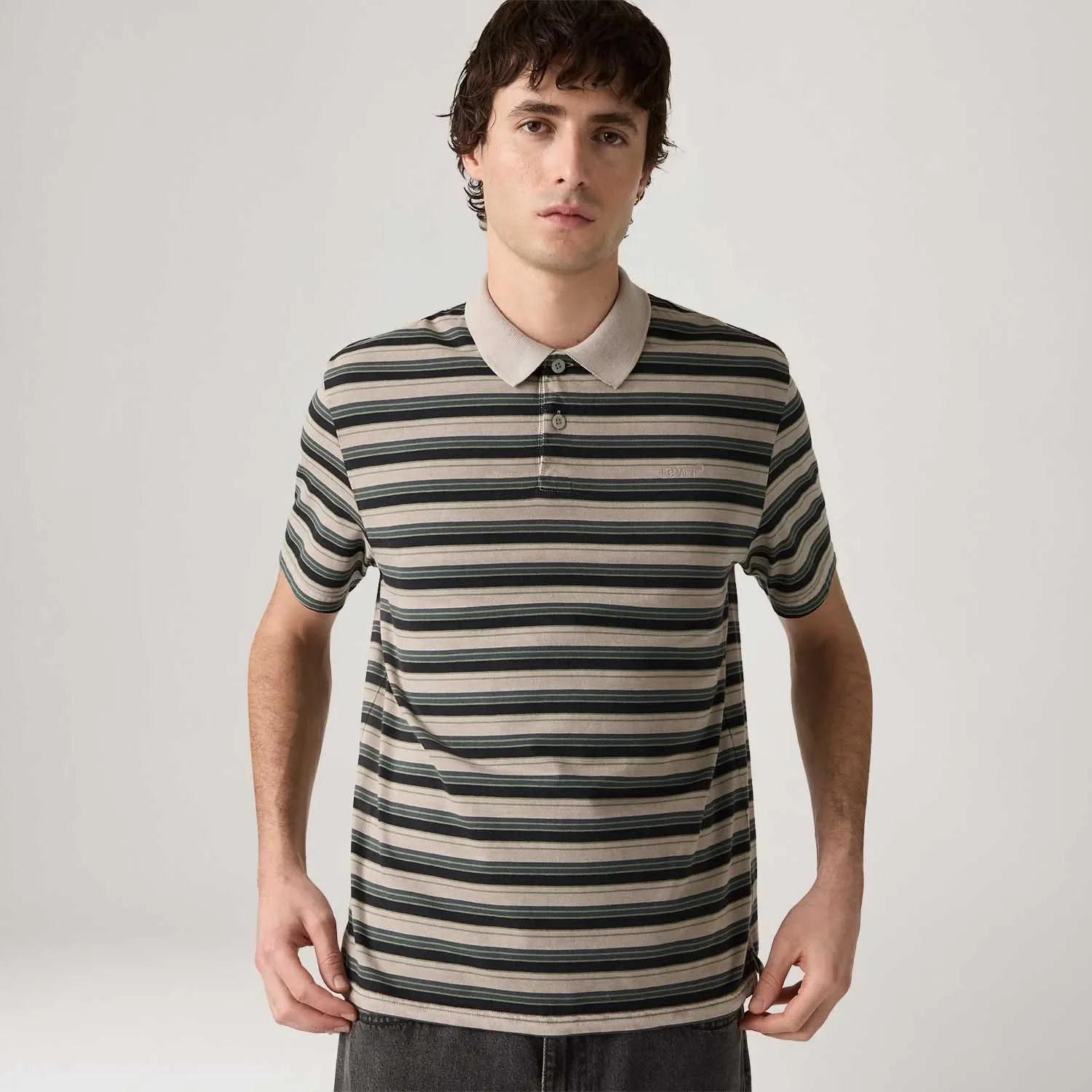 Polo Levi's® Authentic Listrado Marrom Manga Curta — imagem 1