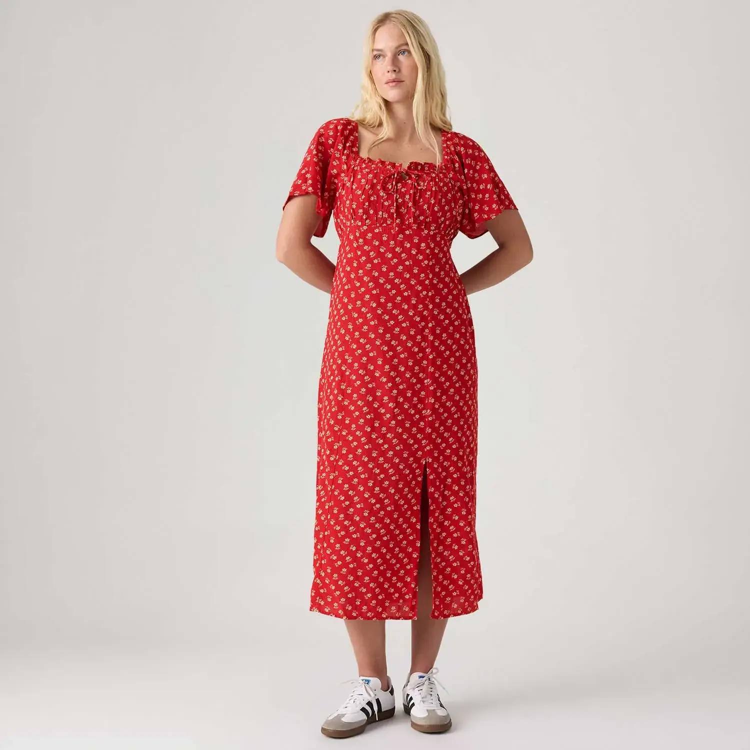 Vestido Levi's®Amara Column Manga Curta Vermelho